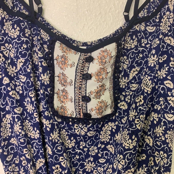 XHILARATION Womens Medium Romper Jumper Shorts Hippie Cold Shoulder Blue - Picture 6 of 12